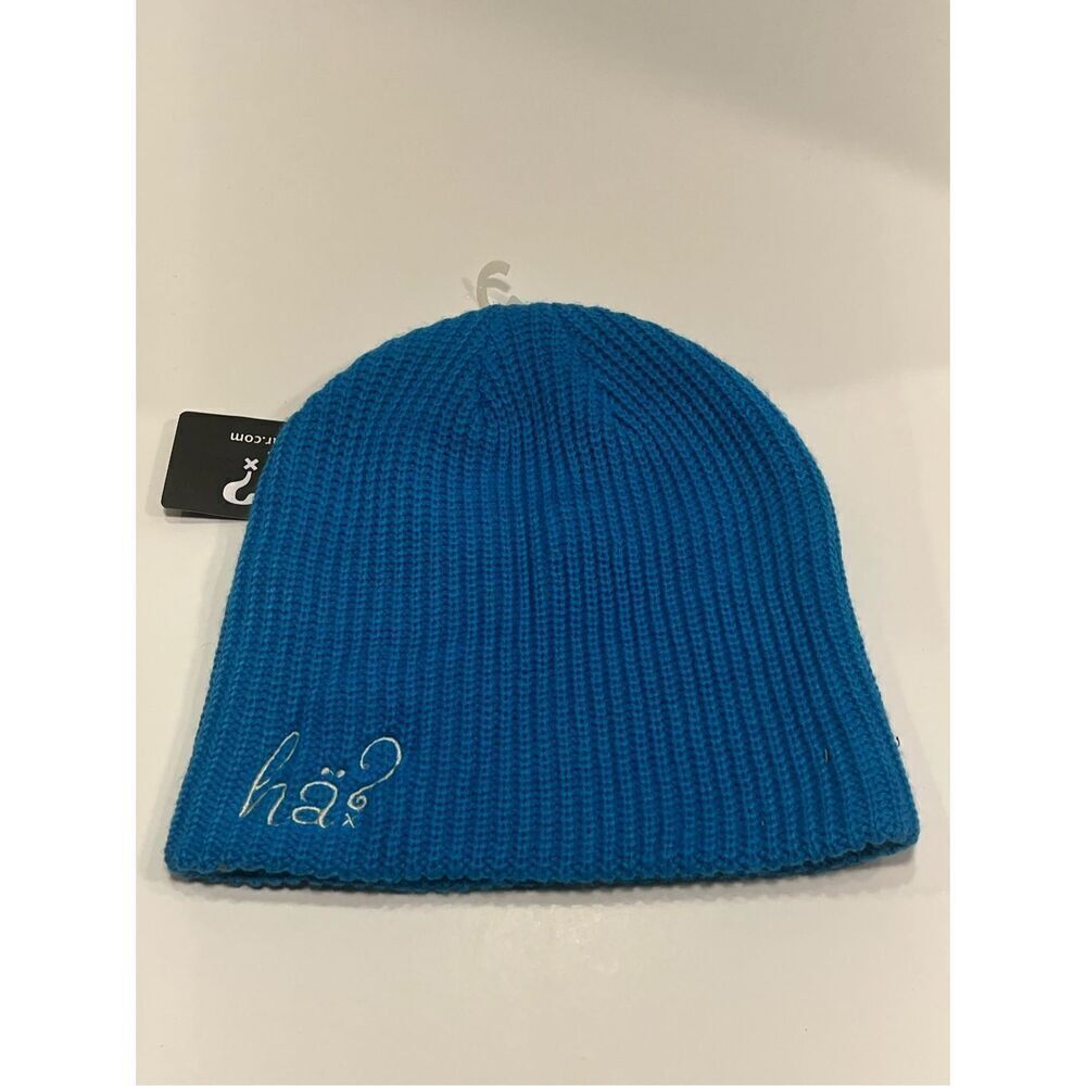 Hä? Rare Knit Beanie Hat Blue Embroidered Logo One Size Adult